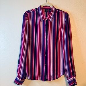 INC International Concepts Women’s Pink & Purple 100% Silk Semi Sheer Blouse. 14